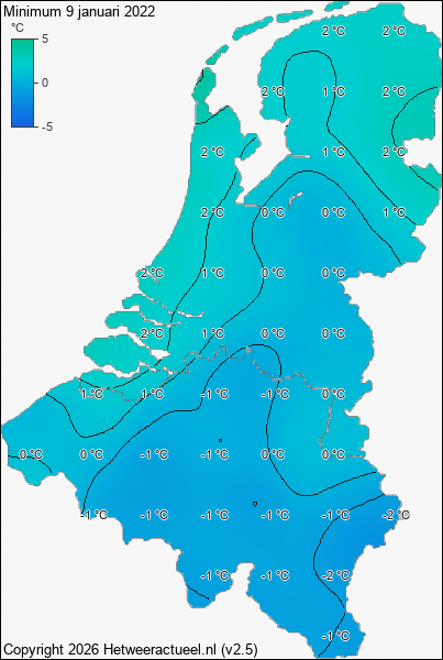 Minimum temperatuur 9 januari 2022
