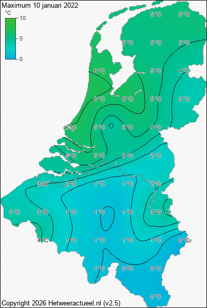 Maximum temperatuur 10 januari 2022