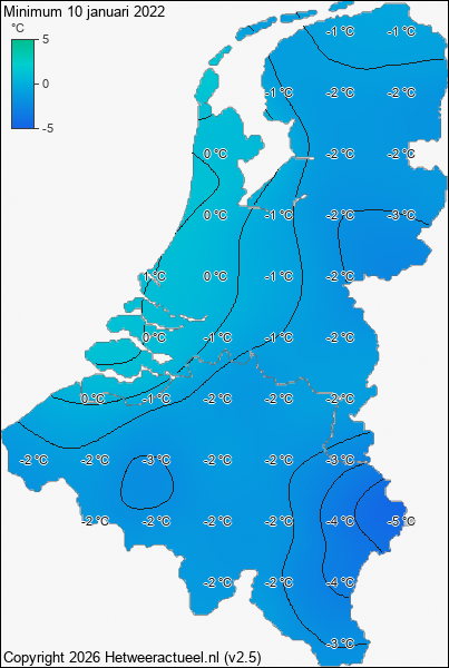 Minimum temperatuur 10 januari 2022