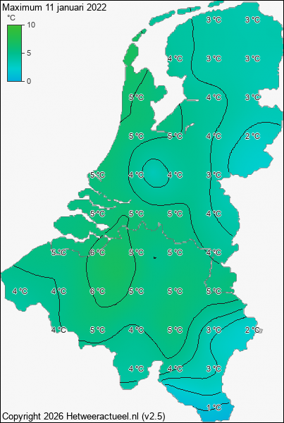 Maximum temperatuur 11 januari 2022
