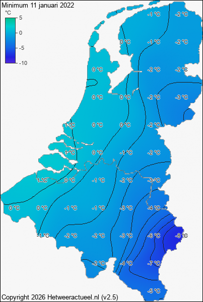 Minimum temperatuur 11 januari 2022