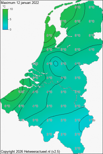 Maximum temperatuur 12 januari 2022