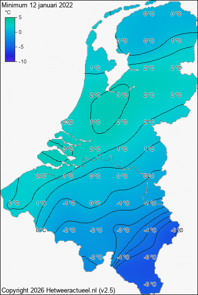 Minimum temperatuur 12 januari 2022