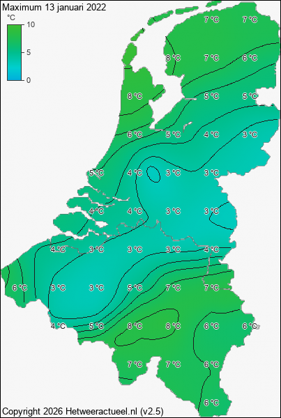 Maximum temperatuur 13 januari 2022