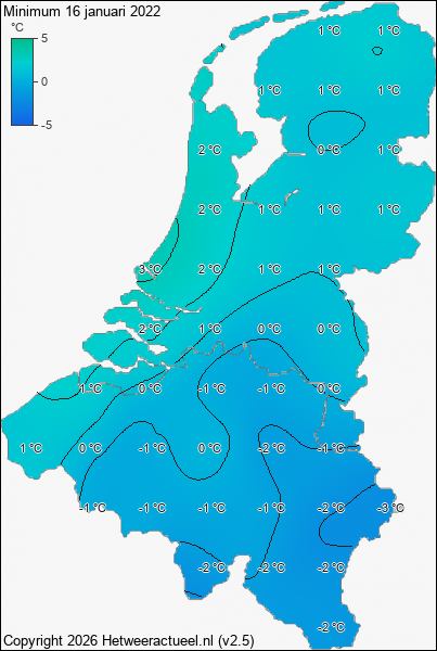 Minimum temperatuur 16 januari 2022
