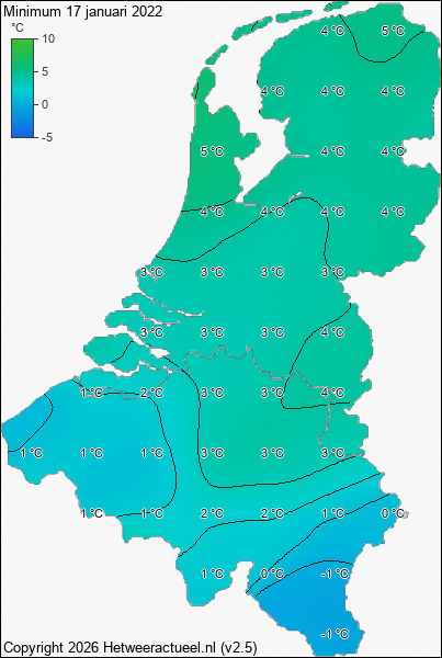 Minimum temperatuur 17 januari 2022