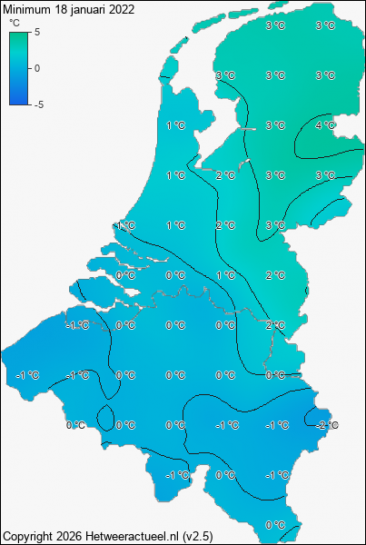 Minimum temperatuur 18 januari 2022
