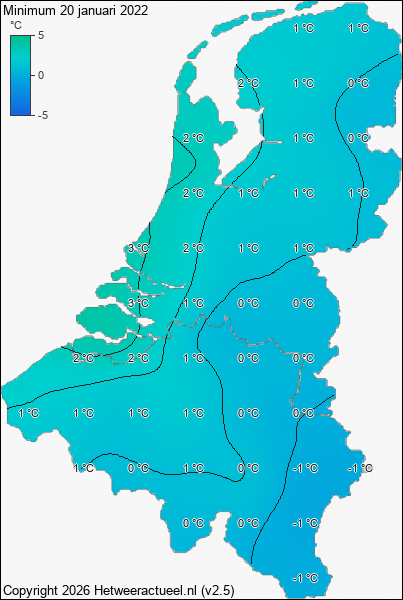 Minimum temperatuur 20 januari 2022