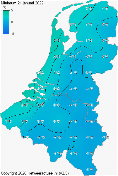 Minimum temperatuur 21 januari 2022