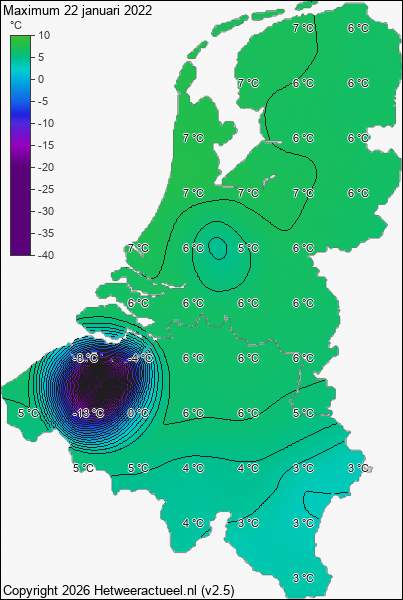 Maximum temperatuur 22 januari 2022
