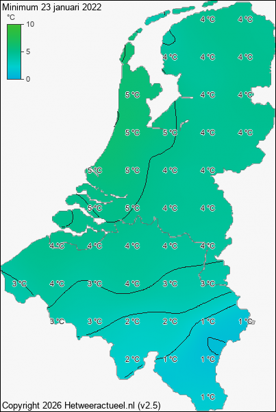 Minimum temperatuur 23 januari 2022