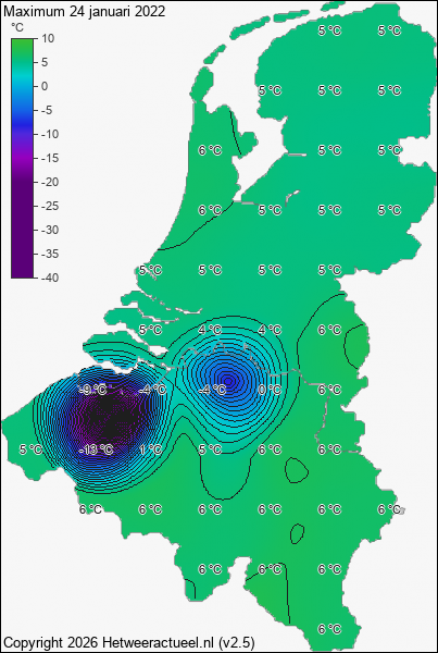 Maximum temperatuur 24 januari 2022