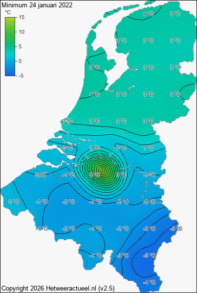 Minimum temperatuur 24 januari 2022