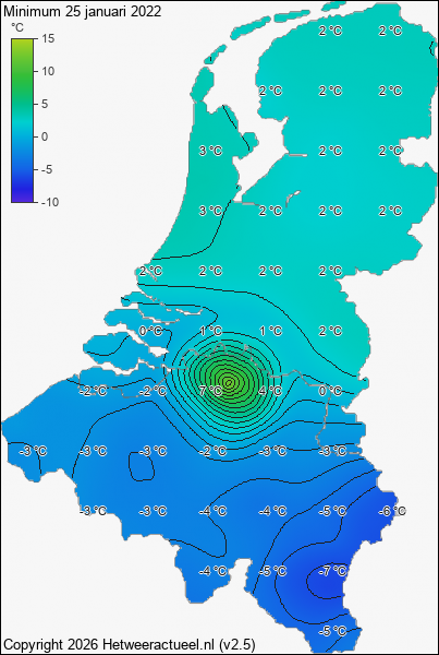 Minimum temperatuur 25 januari 2022