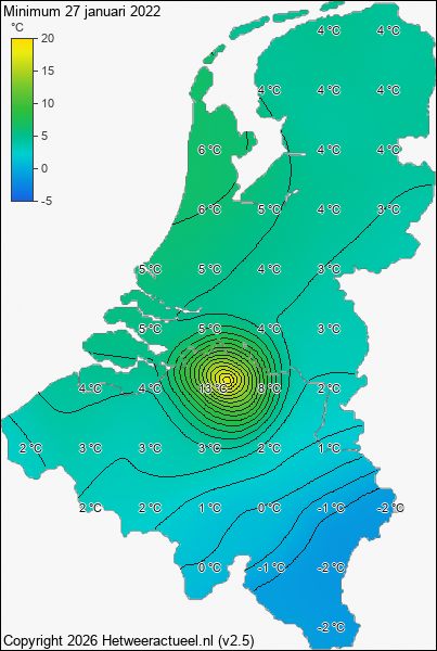 Minimum temperatuur 27 januari 2022
