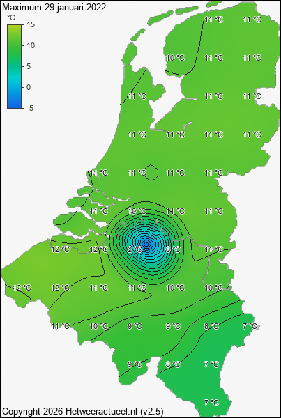 Maximum temperatuur 29 januari 2022