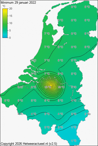 Minimum temperatuur 29 januari 2022