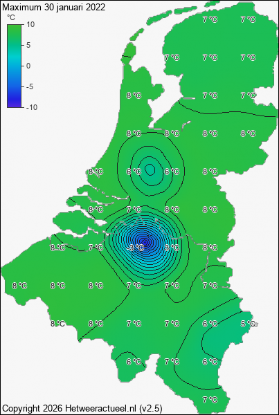 Maximum temperatuur 30 januari 2022