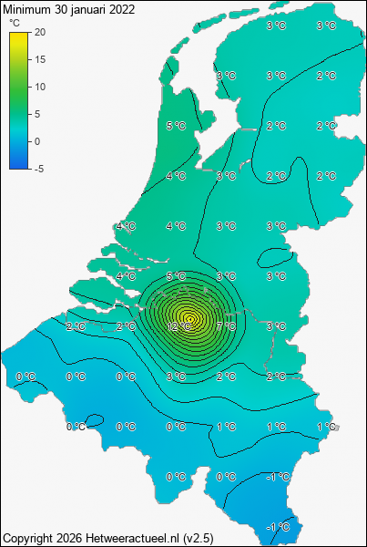 Minimum temperatuur 30 januari 2022