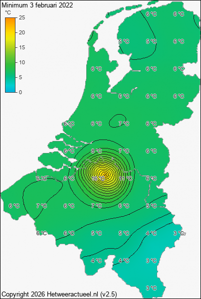 Minimum temperatuur 3 februari 2022