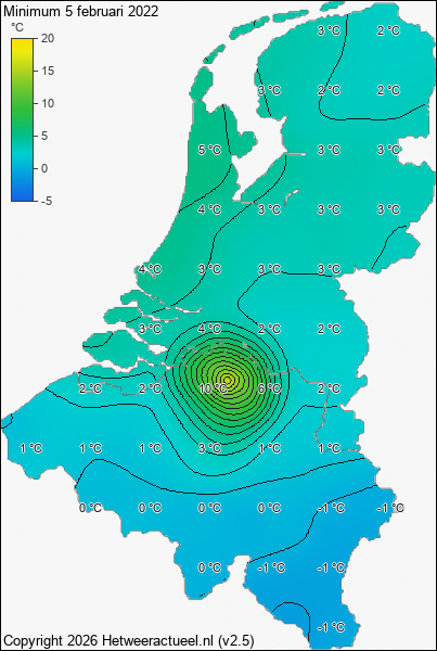 Minimum temperatuur 5 februari 2022