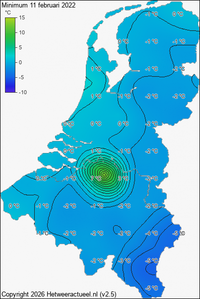 Minimum temperatuur 11 februari 2022