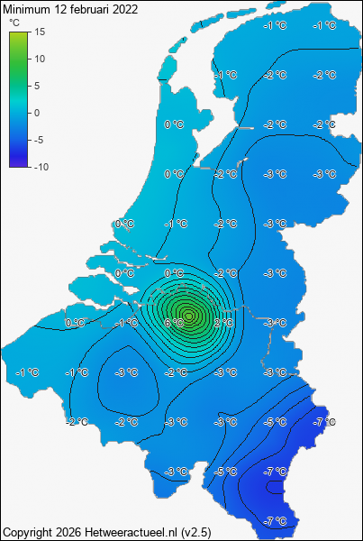 Minimum temperatuur 12 februari 2022