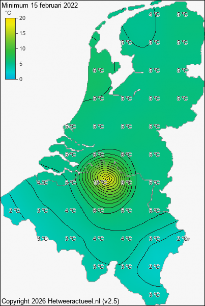 Minimum temperatuur 15 februari 2022