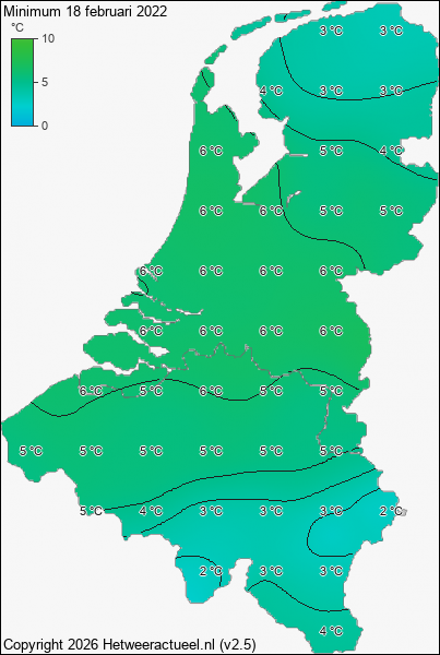 Minimum temperatuur 18 februari 2022