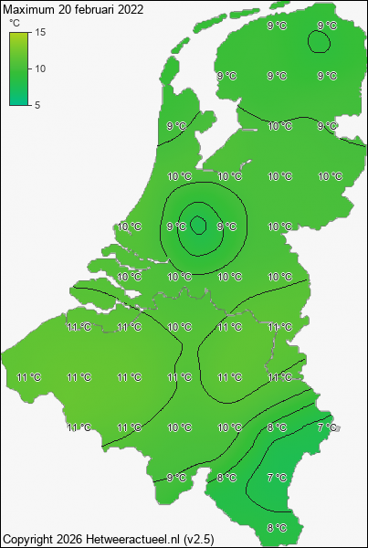 Maximum temperatuur 20 februari 2022