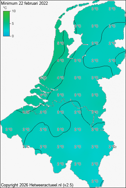 Minimum temperatuur 22 februari 2022
