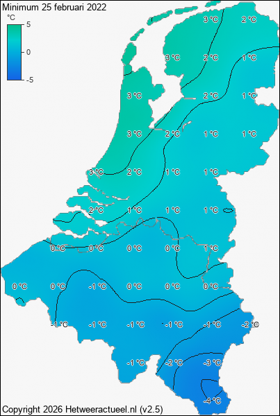 Minimum temperatuur 25 februari 2022