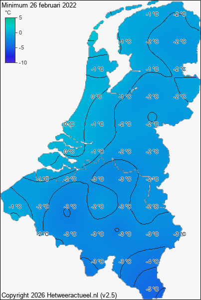 Minimum temperatuur 26 februari 2022