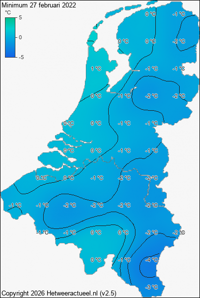 Minimum temperatuur 27 februari 2022
