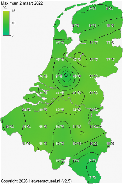 Maximum temperatuur 2 maart 2022