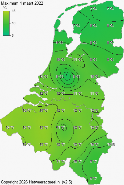 Maximum temperatuur 4 maart 2022