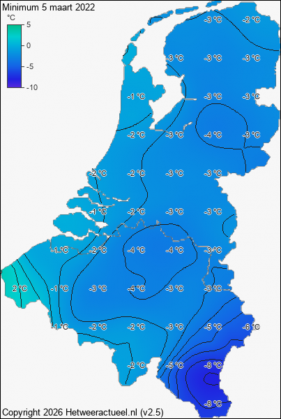 Minimum temperatuur 5 maart 2022