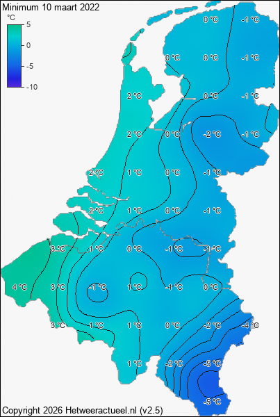 Minimum temperatuur 10 maart 2022