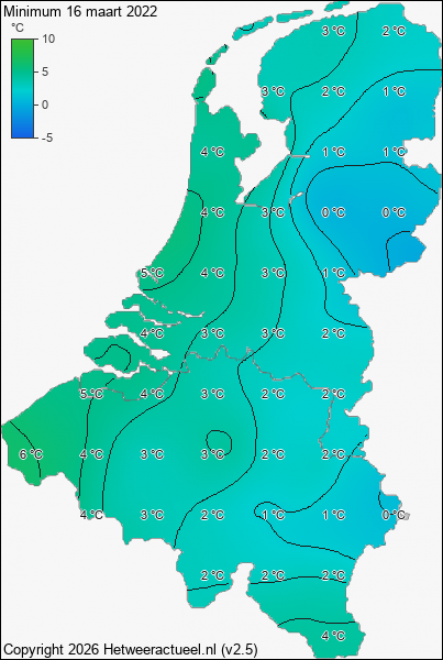 Minimum temperatuur 16 maart 2022