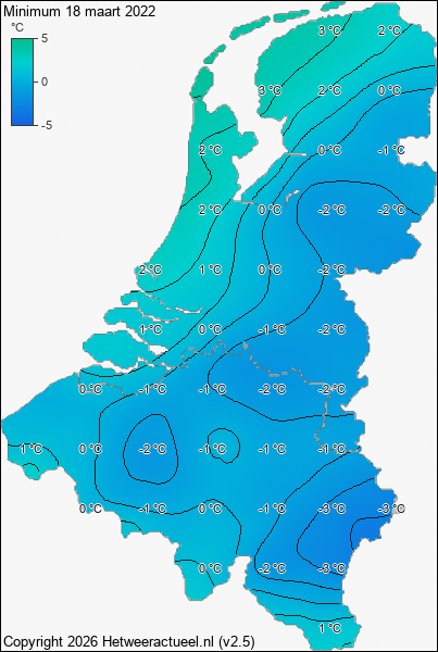 Minimum temperatuur 18 maart 2022