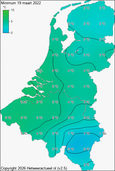 Minimum temperatuur 19 maart 2022