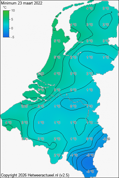Minimum temperatuur 23 maart 2022