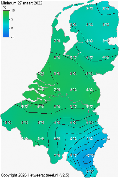 Minimum temperatuur 27 maart 2022