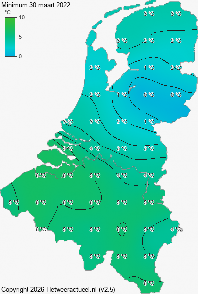 Minimum temperatuur 30 maart 2022
