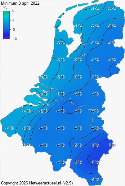 Minimum temperatuur 3 april 2022
