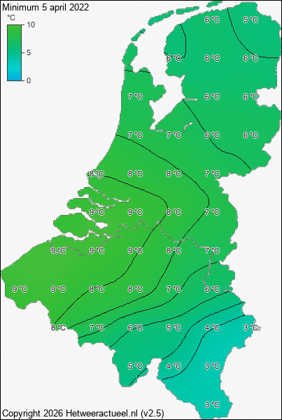 Minimum temperatuur 5 april 2022