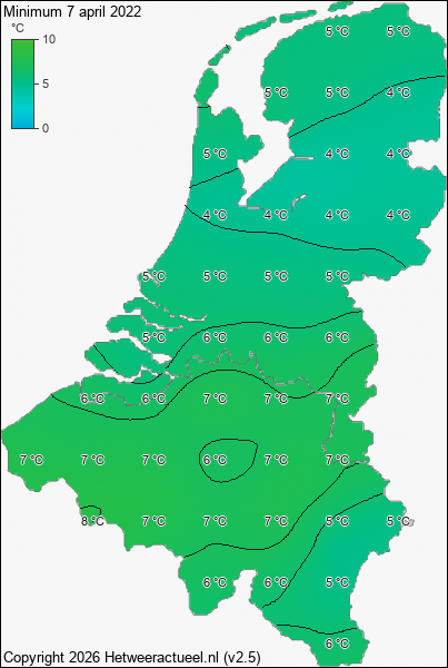 Minimum temperatuur 7 april 2022