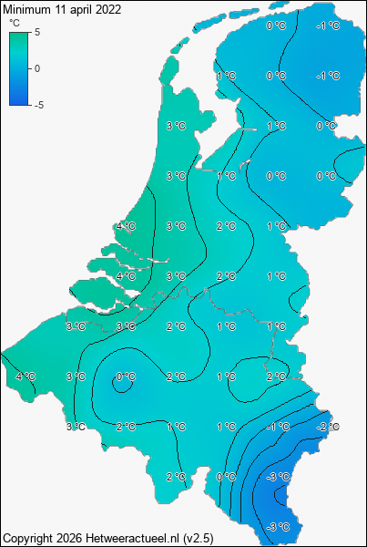 Minimum temperatuur 11 april 2022