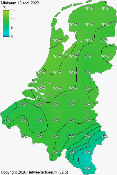 Minimum temperatuur 13 april 2022