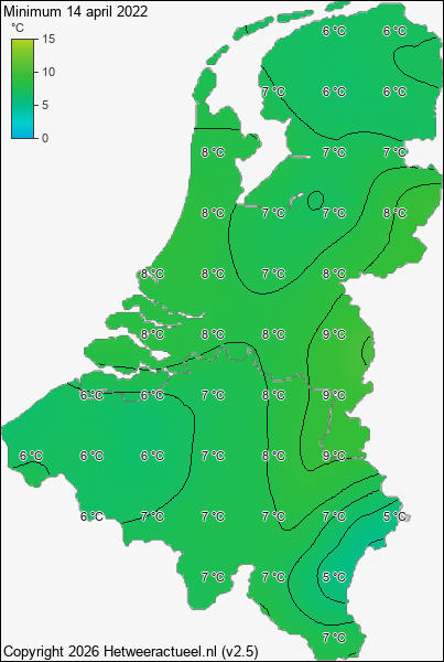 Minimum temperatuur 14 april 2022